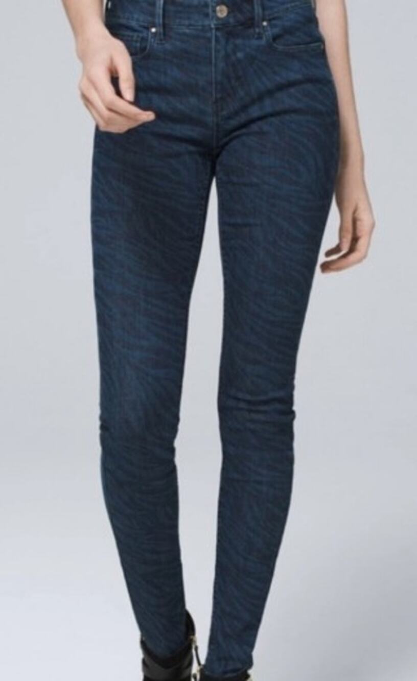 White House Black Market The Skinny Zebra Laser Printed Jean, Size 6